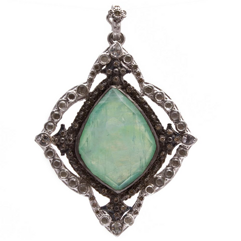 Armenta Large Carved Kite Cross Pendant Enhancer with Chrysoprase & Moonstone