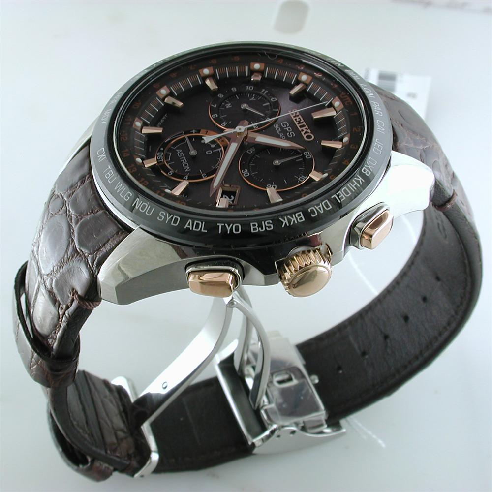 Seiko Astron GPS Solar 8 series Titanium & Ceramic Bezel Watch Black Dial Rose Gold 44.6mm SSE025