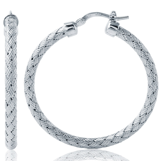 Charles Garnier 35mm Sterling Silver Milan Mesh Hoop Earrings