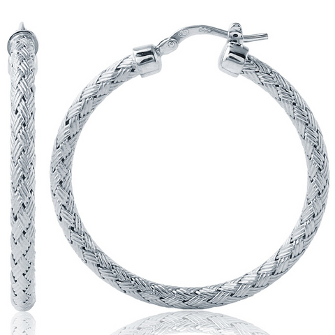 Charles Garnier 35mm Sterling Silver Milan Mesh Hoop Earrings