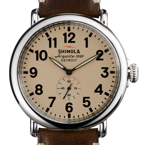 Shinola Gents 47mm Runwell Cream Dial Brown Leather Watch 10000039