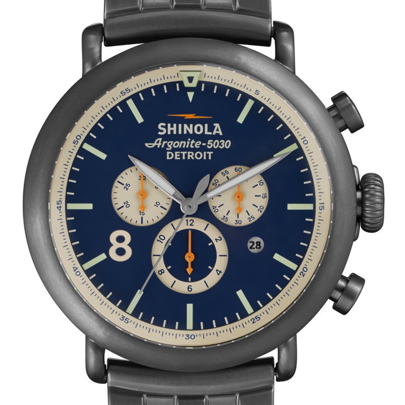 Shinola Gents 47mm Runwell Chronograph Crontrast Stainless Steel Watch 10000075