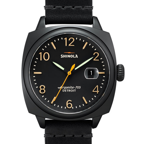 Shinola Brakeman 40mm Black PVD Gunmetal Leather Strap Watch S0110000154