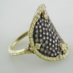 Armenta Ombre Shield Ring Champagne Diamonds in Oxidized Silver & 18K Yellow Gold
