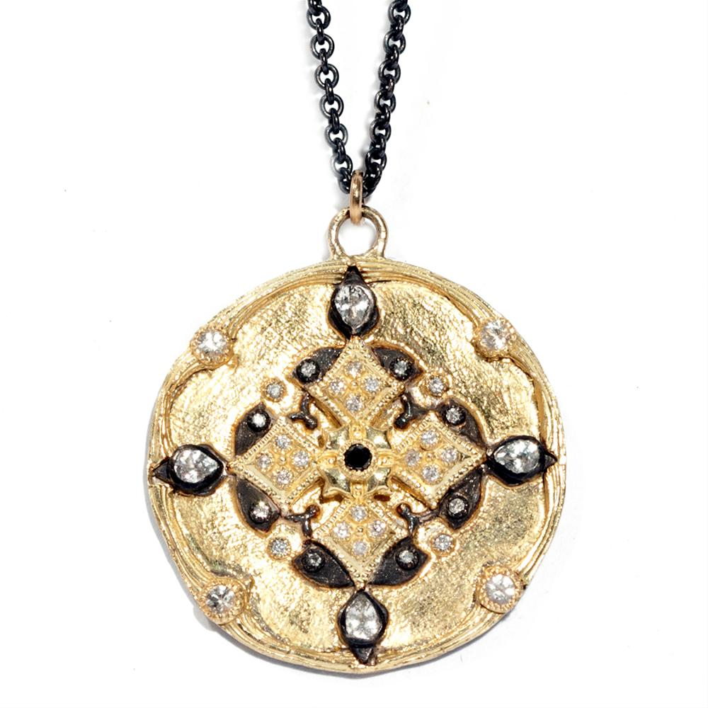 Armenta Heraldry Old World Medallion Shield Diamond Pendant Necklace