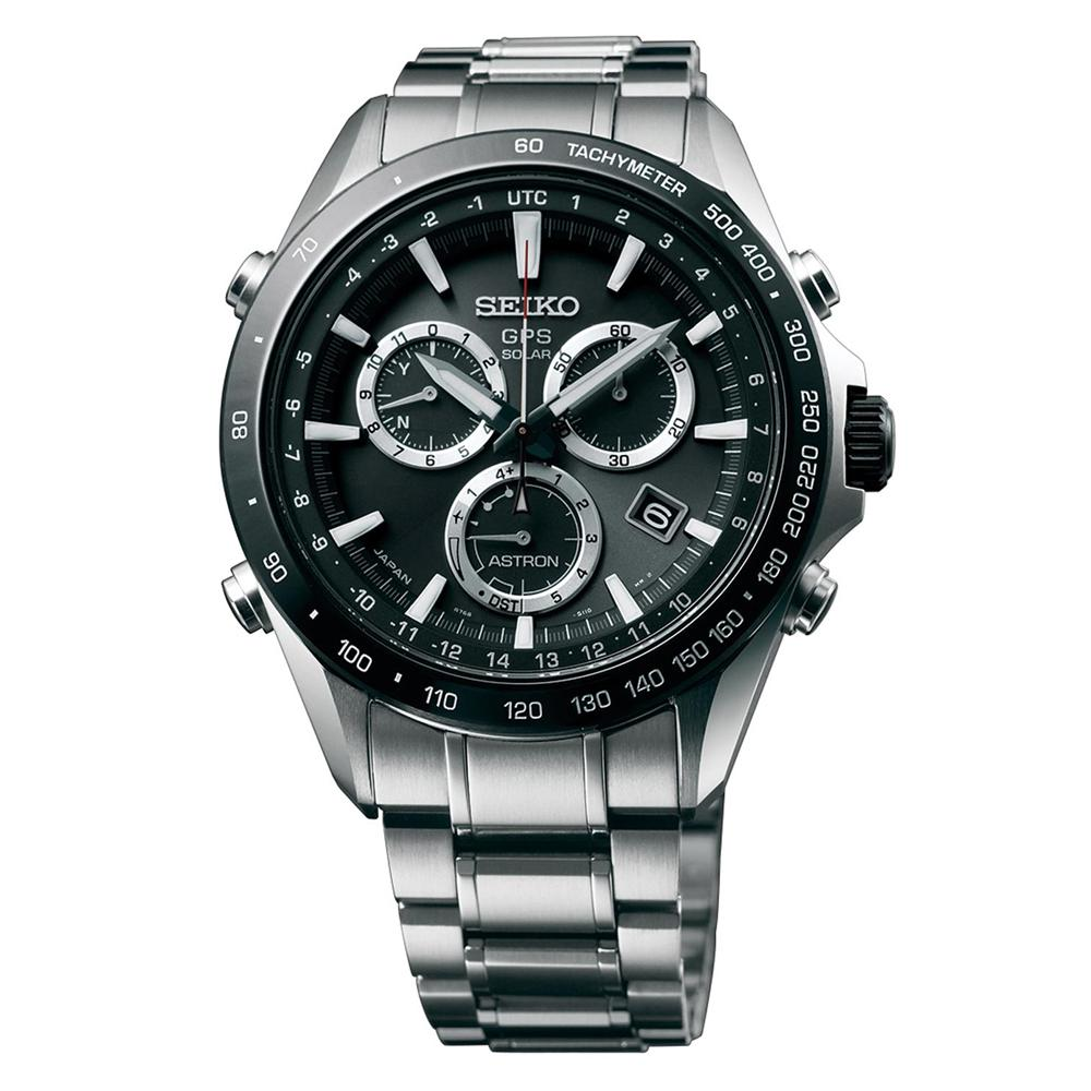 Seiko Astron GPS Solar 44.6mm Watch Stainless Steel with Ceramic Bezel Black Dial SSE011