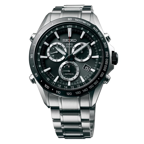 Seiko Astron GPS Solar 44.6mm Watch Stainless Steel with Ceramic Bezel Black Dial SSE011