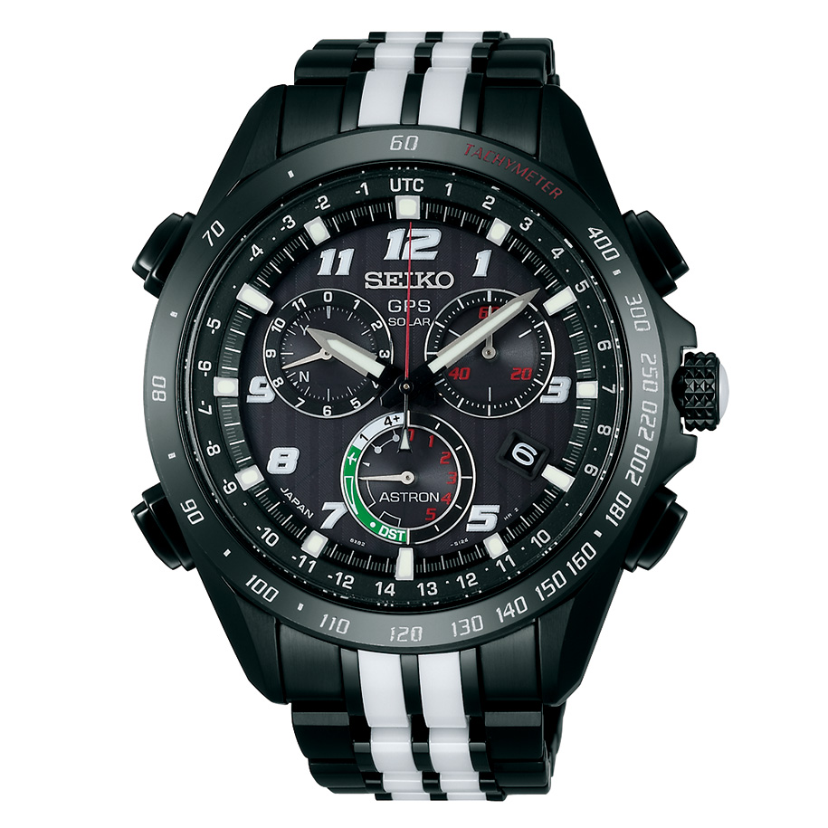 Seiko Astron Giugiaro Limited Edition 2015 GPS Solar Black Titanium Ceramic Tri-Color Watch 44.6mm SSE037