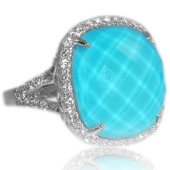 Doves "St. Barth's Blue" Cushion Turquoise & Diamond White Gold Ring