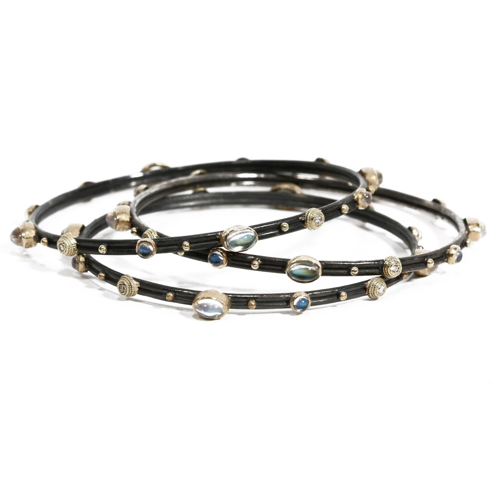 Armenta Midnight Turquoise Tourmaline Blackened Silver Bangle Bracelet