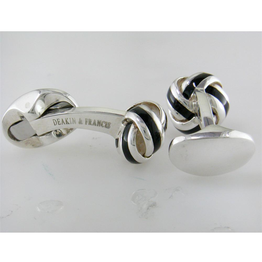 Deakin & Francis Black Enamel Sterling Silver Knot Cufflinks C0595S22