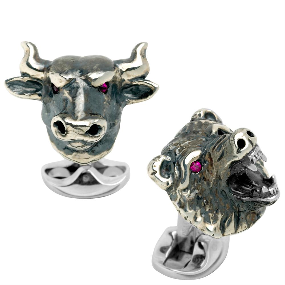 Deakin & Francis Stock Market Bull & Bear Silver Cufflinks