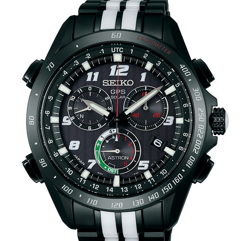 Seiko Astron Giugiaro Limited Edition 2015 GPS Solar Black Titanium Ceramic Tri-Color Watch 44.6mm SSE037