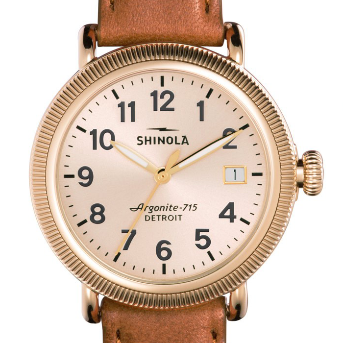 Shinola Gents 38mm Runwell Sunray Gold Dial Bourbon Essex Strap Watch 20001108
