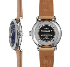 Shinola Gents 41mm Runwell Blue Dial Natural Leather Watch 10000144
