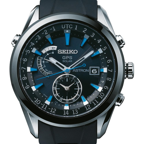 Seiko Astron Solar GPS Ceramic Black Stainless Blue 44.6mm Watch SAST009