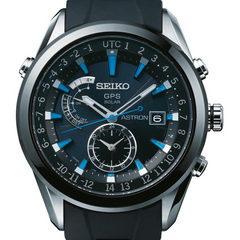 Seiko Astron Solar GPS Ceramic Black Stainless Blue 44.6mm Watch SAST009