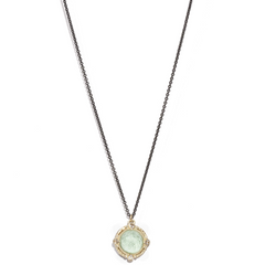 Armenta Round Enhancer with Green Turquoise & Quartz Doublet Oxidized Silver & Yellow Gold Necklace