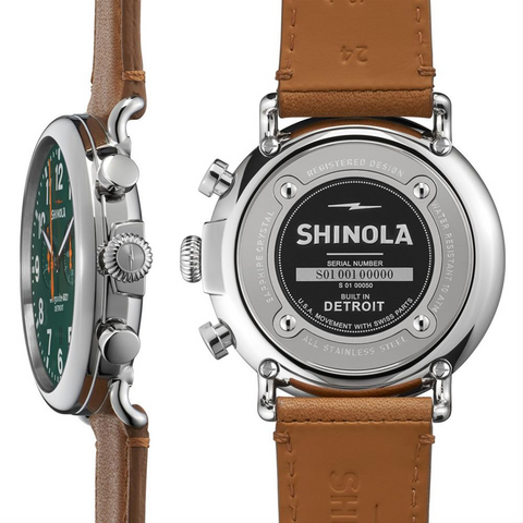 Shinola Runwell Chronograph Green Dial Brown Leather 47mm Men's Watch S0110000050