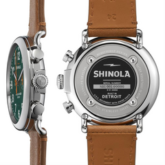 Shinola Runwell Chronograph Green Dial Brown Leather 47mm Men's Watch S0110000050