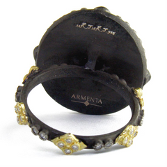 Armenta Heraldry Oval Shield Ring Gold Diamonds & White Sapphires