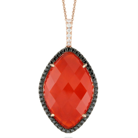 Doves "Crimson Couture" Red Carnelian & Black Diamond Rose Gold Pendant Necklace