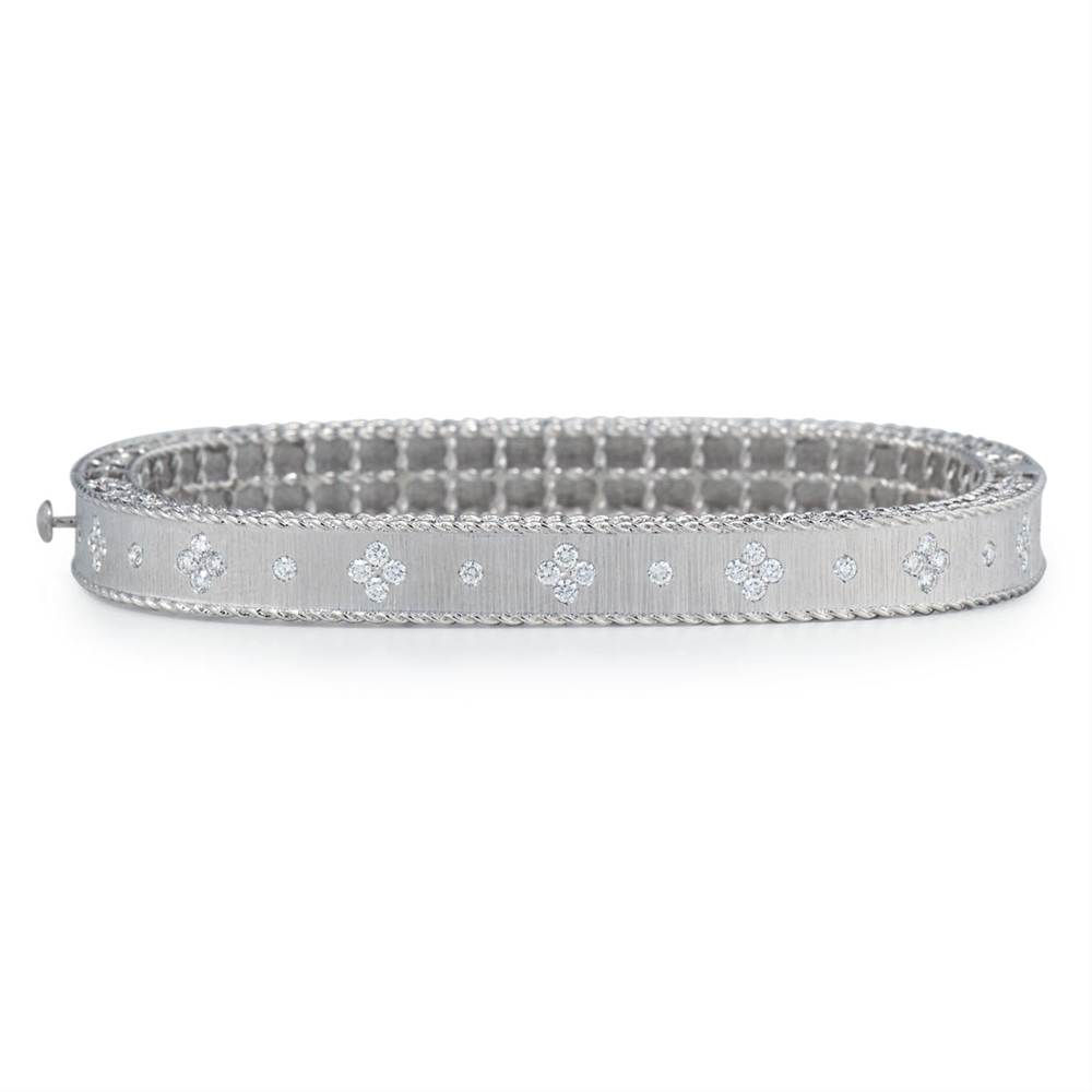 Roberto Coin White Gold Diamond Princess Slim Satin Finish Bangle Bracelet Fleur De Lis ADR777BA0551