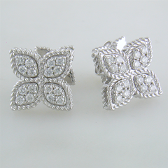 Roberto Coin Princess Flower Diamond Medium Stud Earrings 18K White Gold