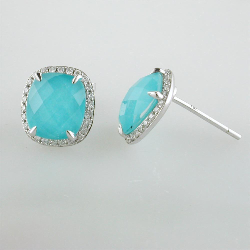 Doves "St. Barth's Blue" Turquoise, Topaz & Diamond Halo Cushion 18K White Gold Earrings
