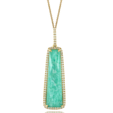 Doves White Topaz Amazonite Elongated Rectangle Doublet Drop Diamond Halo Pet DropDiamond Halo Pendant Necklace