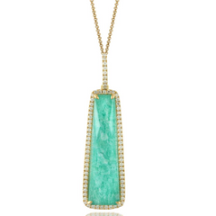 Doves White Topaz Amazonite Elongated Rectangle Doublet Drop Diamond Halo Pet DropDiamond Halo Pendant Necklace