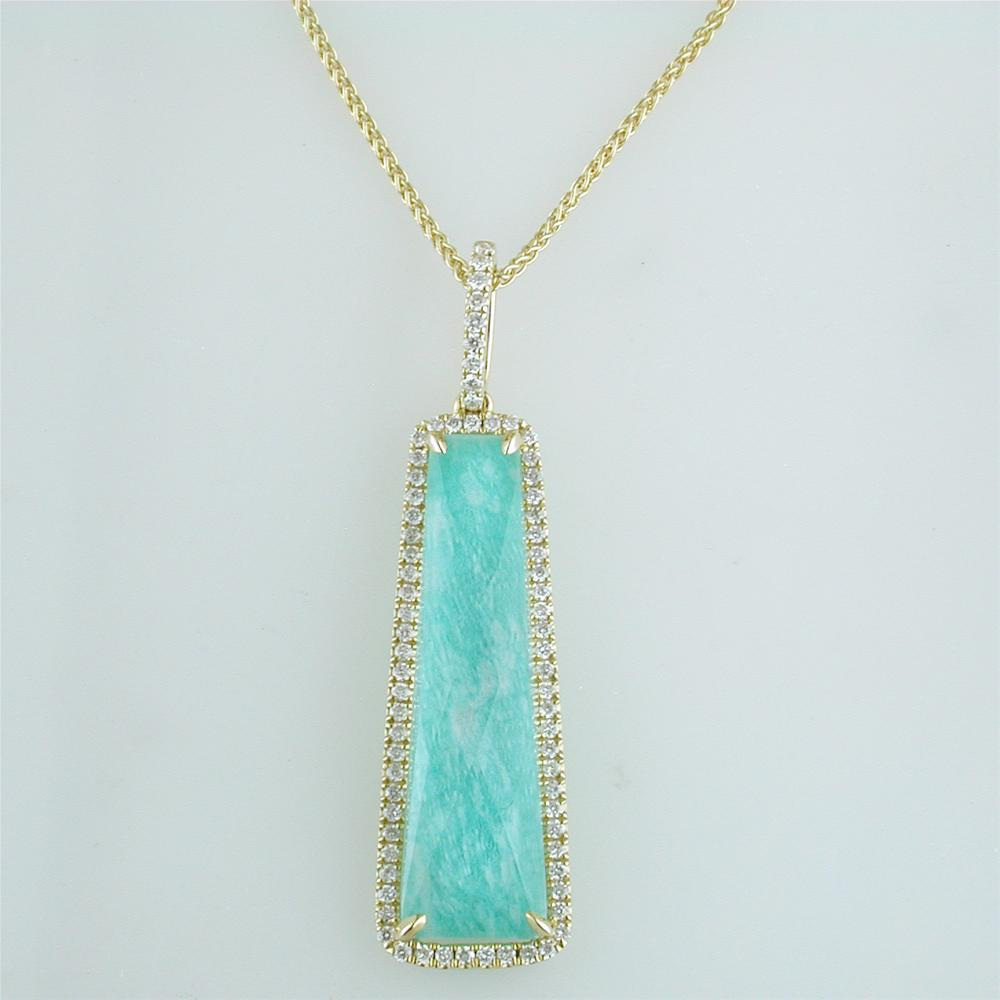 Doves White Topaz Amazonite Elongated Rectangle Doublet Drop Diamond Halo Pet DropDiamond Halo Pendant Necklace