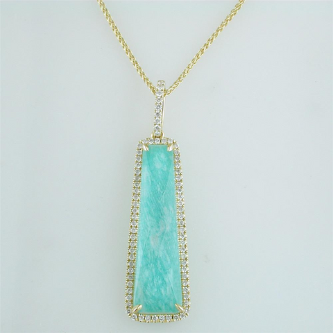 Doves White Topaz Amazonite Elongated Rectangle Doublet Drop Diamond Halo Pet DropDiamond Halo Pendant Necklace
