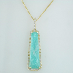 Doves White Topaz Amazonite Elongated Rectangle Doublet Drop Diamond Halo Pet DropDiamond Halo Pendant Necklace