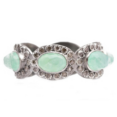 Armenta Oval Chrysoprase & Moonstone Silver Stackable Band Ring with Diamonds from New World Collection
