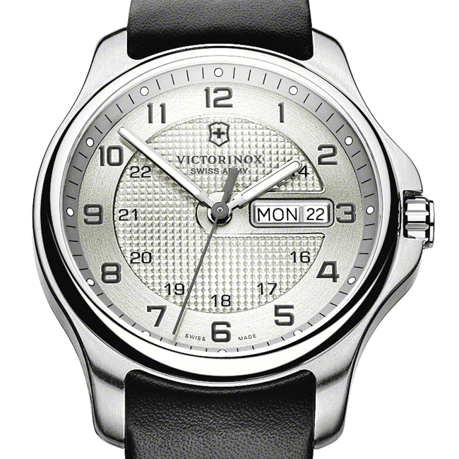 Victorinox Swiss Army Officers Day Date Silver Dial Steel Watch 241550