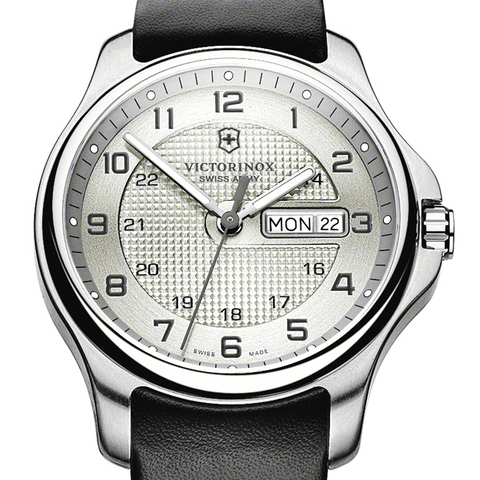 Victorinox Swiss Army Officers Day Date Silver Dial Steel Watch 241550