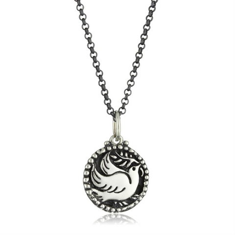 Erica Molinari Dove and Peace Sign Silver Charm Pendant Necklace