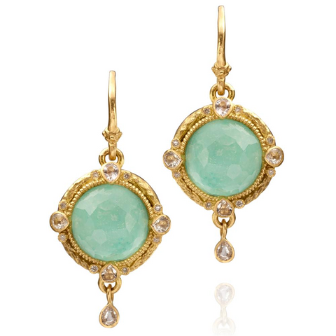 Armenta Old World Round Turquoise, Quartz, & Diamond Yellow Gold Medallion Earrings