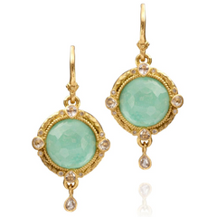 Armenta Old World Round Turquoise, Quartz, & Diamond Yellow Gold Medallion Earrings
