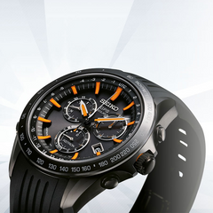 Seiko Astron Solar GPS Ceramic Black Stainless Orange 44.6mm Watch SSE017