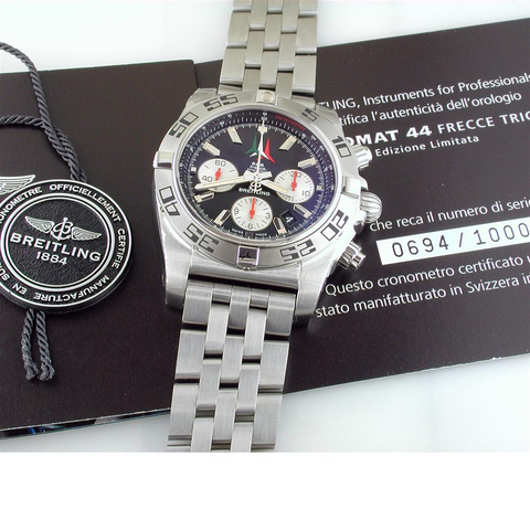 Certified Pre-owned Breitling Chronomat 44mm Frecce Tricolori Watch AB01104D Limited Black Steel