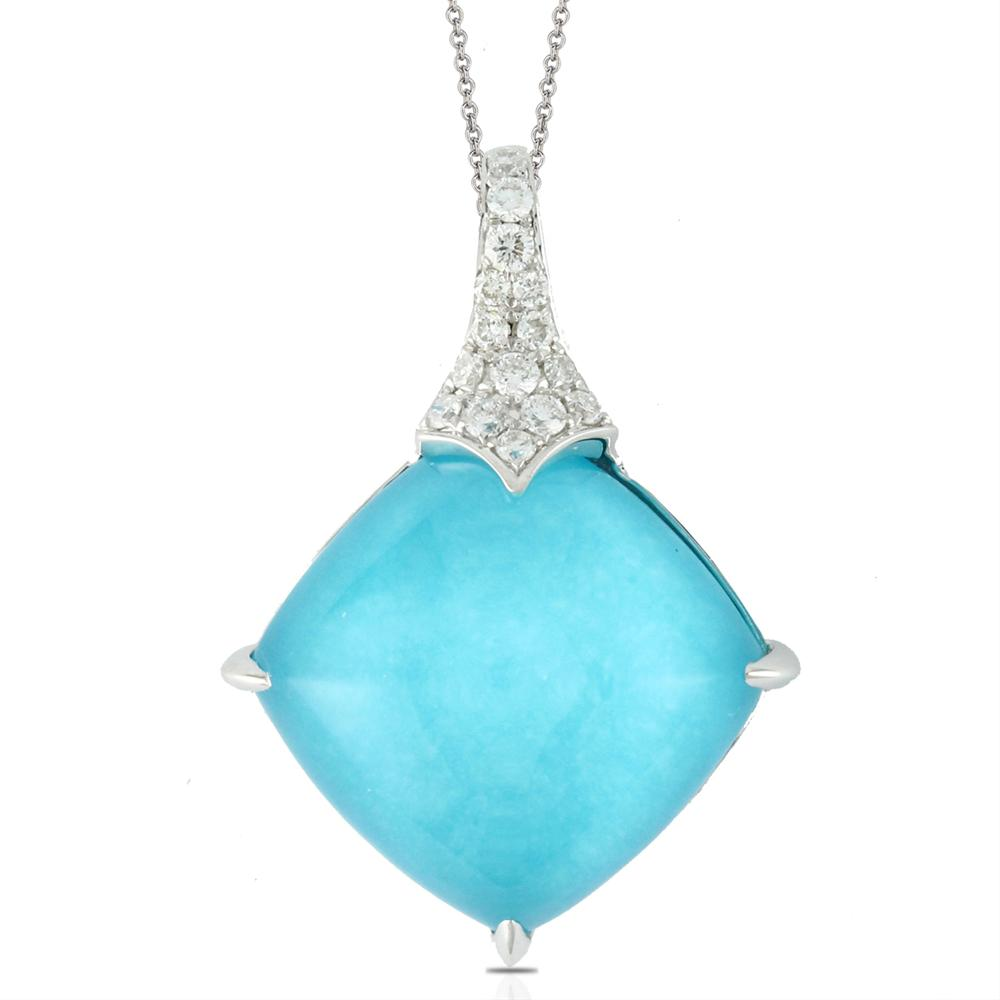 Doves "St Barth's Blue" Turquoise & Diamond Square Pendant Necklace White Gold