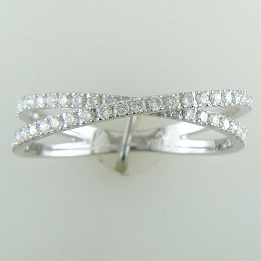 Diamond Crossover Band Ring Two Rows in 14K White Gold