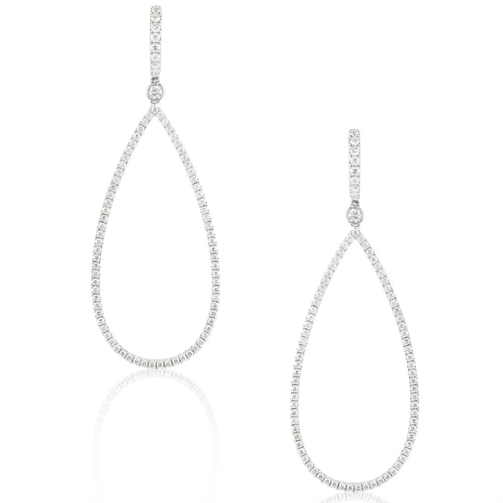Doves Diamond Teardrop Dangle White Gold Hoop Earrings