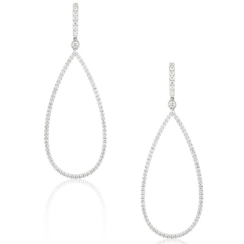 Doves Diamond Teardrop Dangle White Gold Hoop Earrings