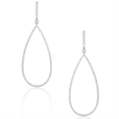 Doves Diamond Teardrop Dangle White Gold Hoop Earrings