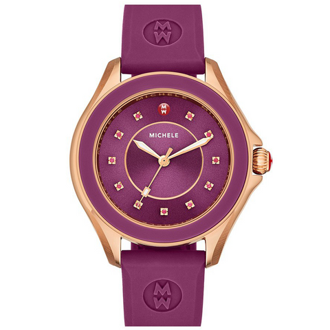 Michele Cape Topaz Rose Gold Tone Berry Sunray Dial Watch