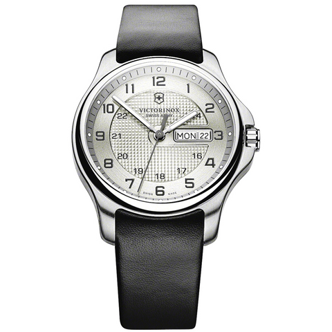 Victorinox Swiss Army Officers Day Date Silver Dial Steel Watch 241550