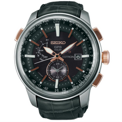 Seiko Astron Solar GPS Steel & Rose Gold 48mm Watch, Crocodile Strap SAS038